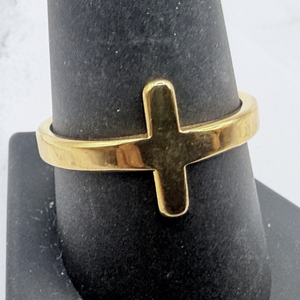 Minimalist Cross Ring Gold Tone‎ Size 10 Modern Faith Jewelry Modernist Style
